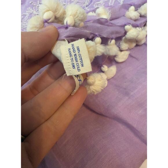 Indigo Handloom Purple Embroidered Pom Pom Scarf 34x70" - Picture 4 of 6